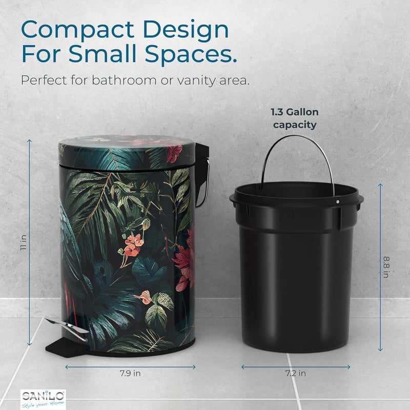 Sanilo Small Bathroom Trash Can with Lid [1.3 Gallon] - Lidded Tiny Trashcan for Garbage - Mini Metal Bin with Soft Closing Mechanism - Bath Room Accessoire Wastebin with Inner Bucket (Exotic) - Image 5